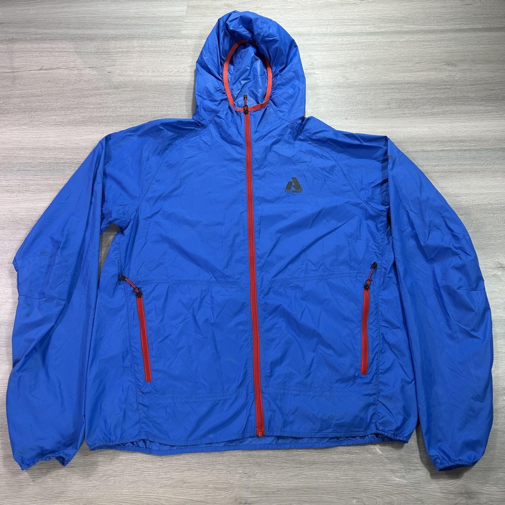 Eddie Bauer First Ascent Jacket Mens Medium Blue Hooded Windbreaker Full‎ Zip